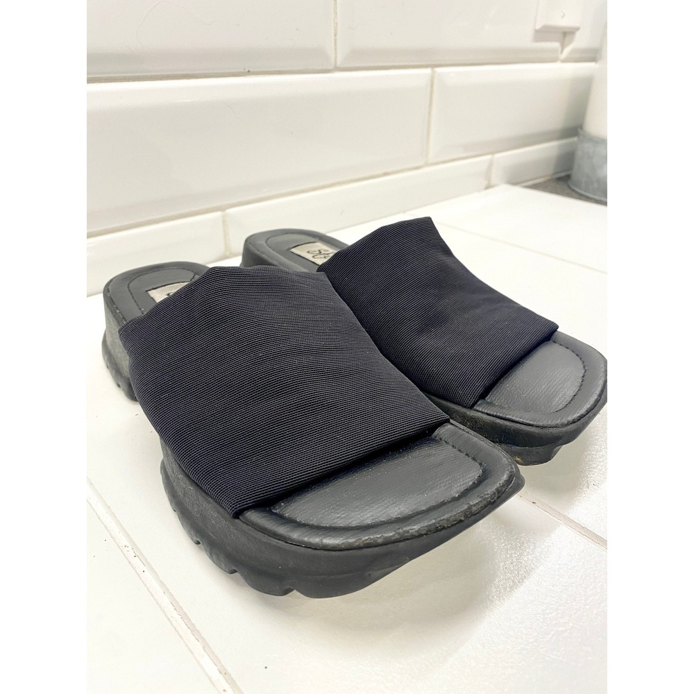 Vintage 90s Stevies Platform Sandals, Y2K Black Stretch Slides, Youth Size 1-1.5 - Picture 4 of 8